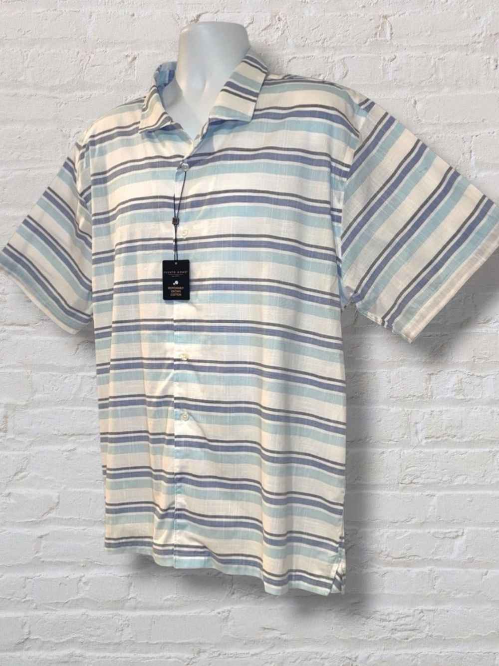 Pronto Uomo Modern Fit Blue Striped Short Sleeve Button Up Shirt XXL